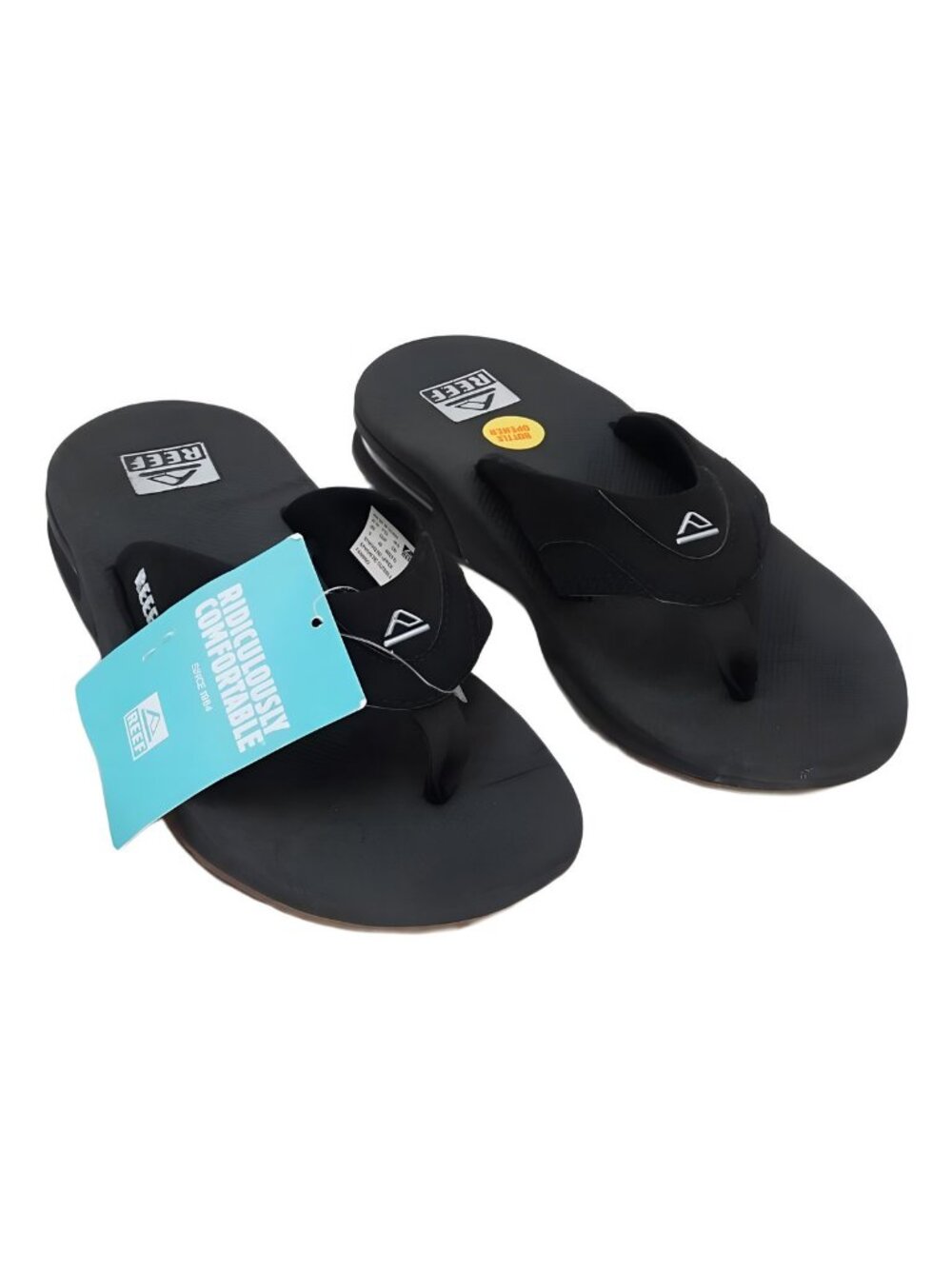REEF Men's Fanning Flip Flop Black with Bottle Opener Sz US 8M EU 40